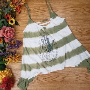 CeaJae Green White Boho Flowy Dyed Top